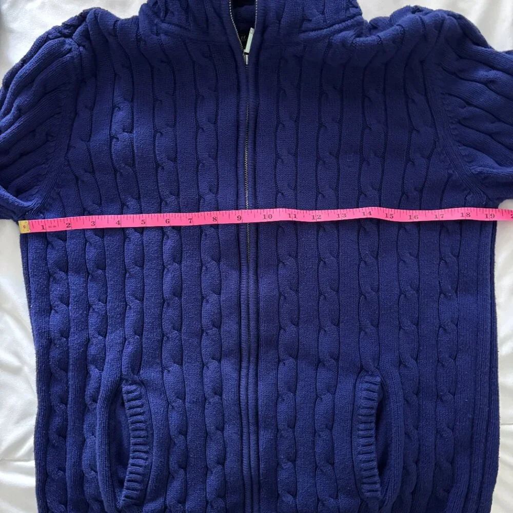 CHAPS Women's Sweater Blue Large Cable Knit Full Zip Up Cotton Grandmacore XL